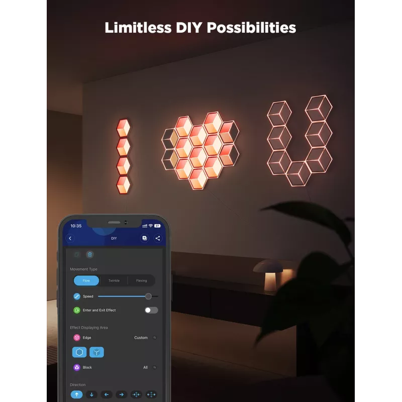 Inteligentna lampa ścienna Govee Glide Hexagon Light Panels Ultra zestaw rozszerzający — Wi‑Fi/Bluetooth, wejście 36V, szary