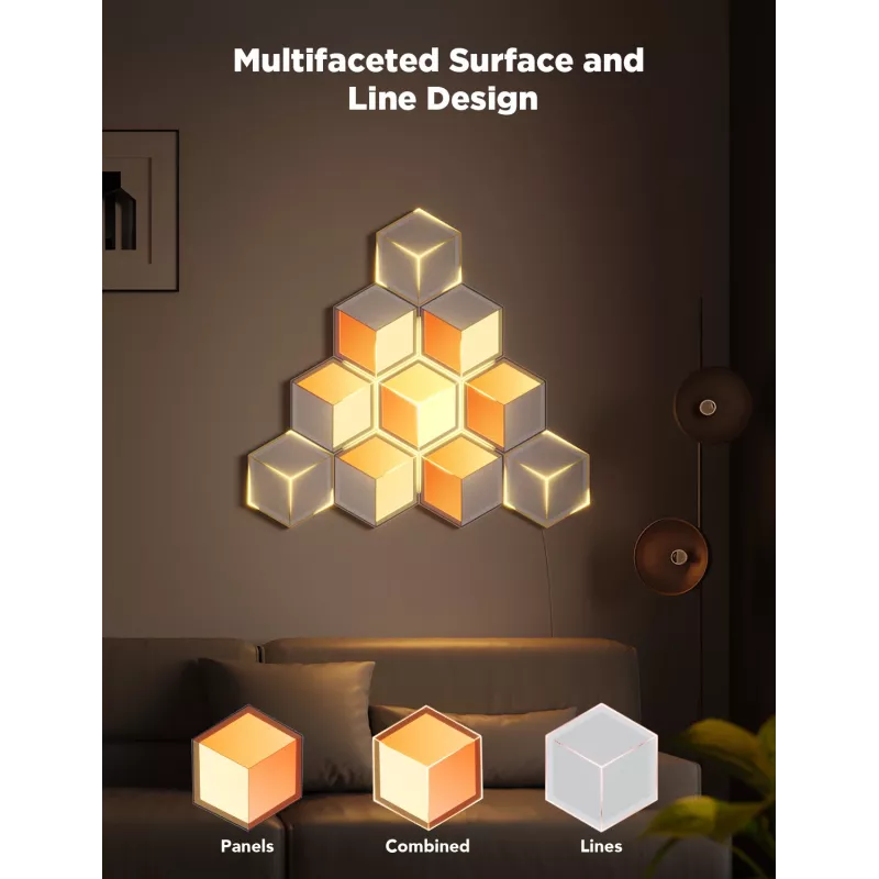 Inteligentna lampa ścienna Govee Glide Hexagon Light Panels Ultra zestaw rozszerzający — Wi‑Fi/Bluetooth, wejście 36V, szary