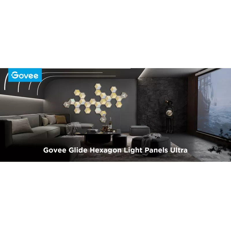 Inteligentna lampa ścienna Govee Glide Hexagon Light Panels Ultra zestaw rozszerzający — Wi‑Fi/Bluetooth, wejście 36V, szary