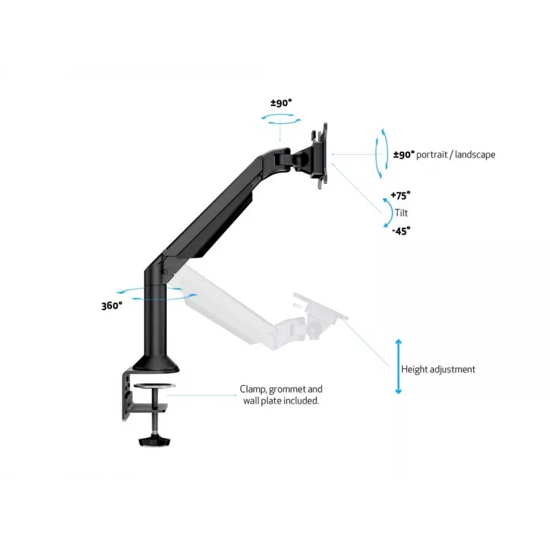Multibrackets M VESA Gas Lift Arm biurko lub ściana Basic czarny zacisk/przelotowy 10 kg