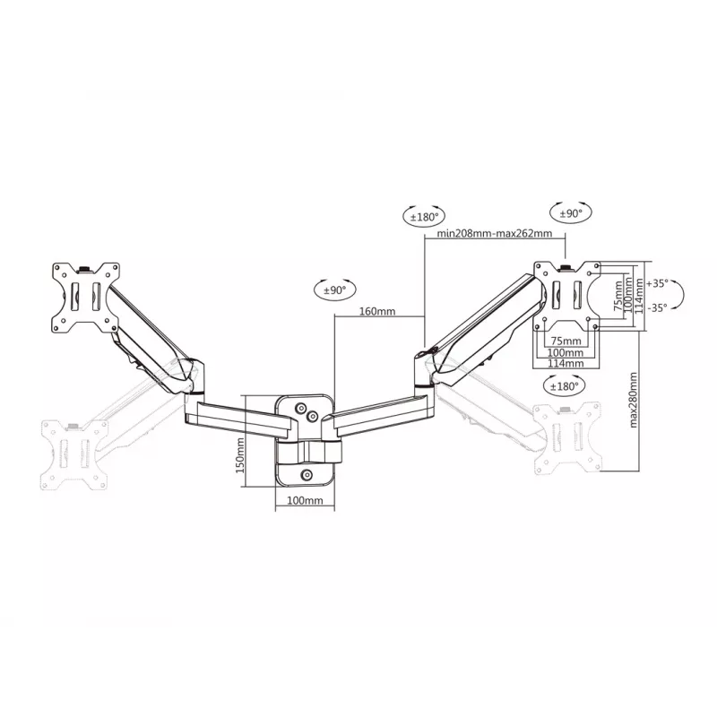 Multibrackets M Uchwyt do monitora na ścianę Basic Dual 16 kg 17-32 cali Czarny