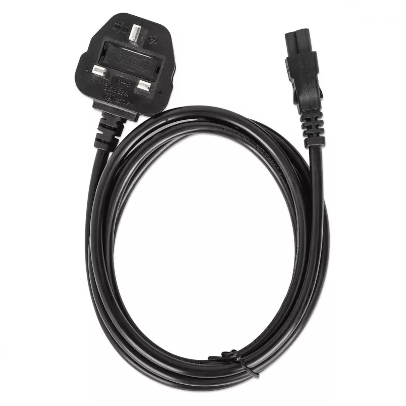 Manhattan Mains Power Cord/kabel, UK 3-pin plug to C5 Female (cloverleaf/triangular), 1.8m, 16A, Lead, Lifetime Warranty