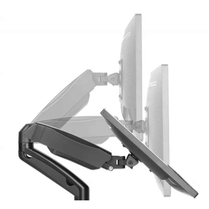 Manhattan Dual Desk Mount dla telewizorów i monitorów (sprężyna gazowa, pełny zakres ruchu), Do ekranów od 10 cali do 27 cali, Montaż zaciskowy lub przez przelotkę, Kompatybilność VESA: 75x75 i 100x100 mm - sprawdź wymiary czterech otworów montażowych z tyłu ekranu, aby upewnić się, że pasuje, Maks. 9 kg (każdy), Uchwyt