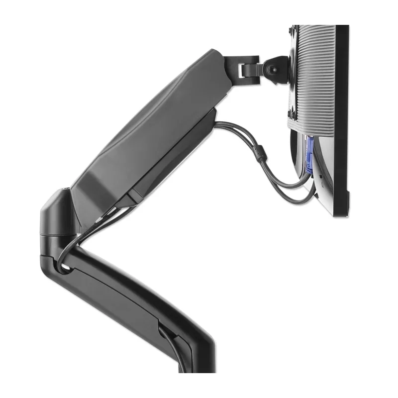 Manhattan Dual Desk Mount dla telewizorów i monitorów (sprężyna gazowa, pełny zakres ruchu), Do ekranów od 10 cali do 27 cali, Montaż zaciskowy lub przez przelotkę, Kompatybilność VESA: 75x75 i 100x100 mm - sprawdź wymiary czterech otworów montażowych z tyłu ekranu, aby upewnić się, że pasuje, Maks. 9 kg (każdy), Uchwyt