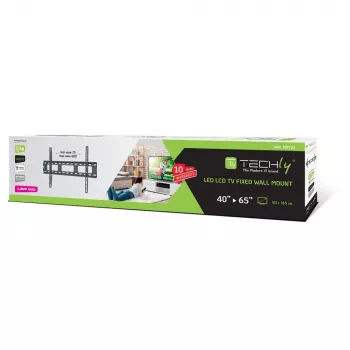 Uchwyt ścienny Techly do ultracienkich telewizorów LED LCD 40-65'', 101,6 cm (40 cali), 165,1 cm (65 cali), 100 x 100 mm, 600 x 400 mm, metalowy, czarny