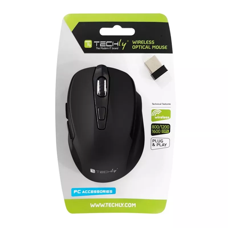 Techly IM 102-WBK mysz Office Praworęczny RF Wireless Optyczny 1600 DPI