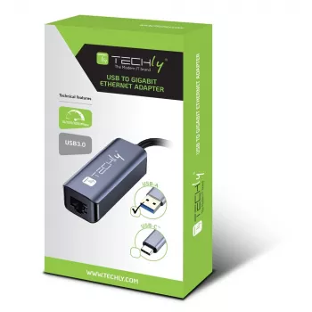 Techly IDATA USB-ETGIGA-AA stacja dokująca/replikator portów do laptopa Przewodowa USB 3.2 Gen 1 (3.1 Gen 1) Typ-A Czarny, Srebrny