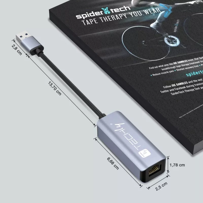 Techly IDATA USB-ETGIGA-AA stacja dokująca/replikator portów do laptopa Przewodowa USB 3.2 Gen 1 (3.1 Gen 1) Typ-A Czarny, Srebrny