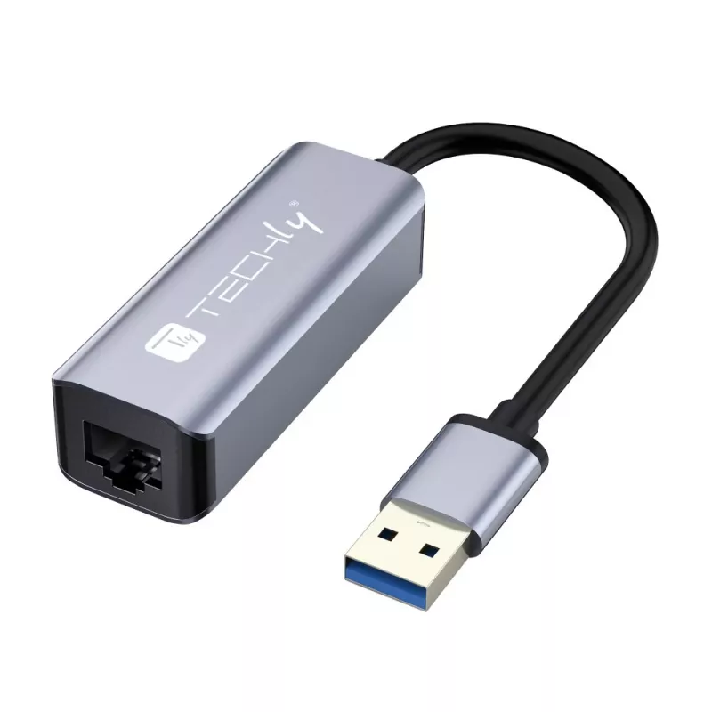 Techly IDATA USB-ETGIGA-AA stacja dokująca/replikator portów do laptopa Przewodowa USB 3.2 Gen 1 (3.1 Gen 1) Typ-A Czarny, Srebrny