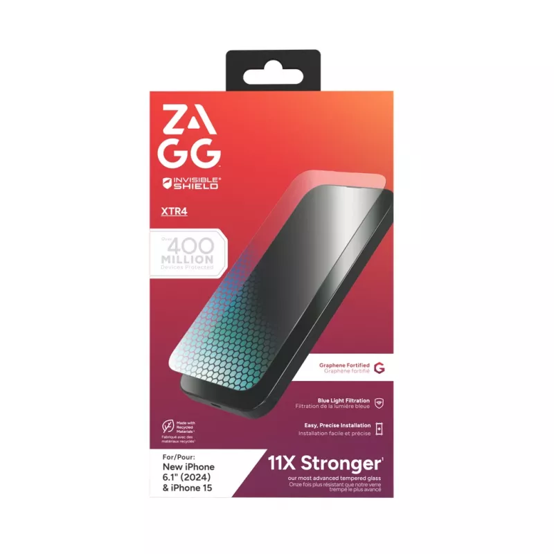 InvisibleShield Glass XTR4 Apple iPhone 16/15 Screen, Apple, iPhone 16/iPhone 15, Antybakteryjna, Ochrona przed niebieskim światłem, Odporna na kurz, Odporna na zarysowania, Transparentny, 1 szt.