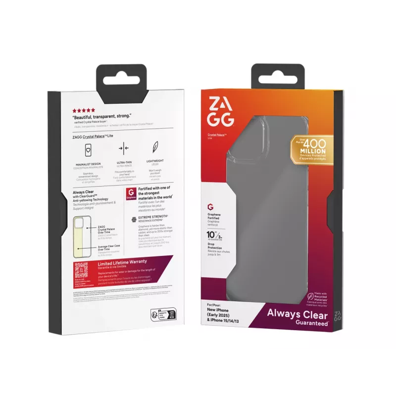 ZAGG Crystal Palace Lite Etui Apple iPhone 17e/16e/15/14/13, Pokrowiec, Apple, iPhone 17e/16e/15/14/13, 15,5 cm (6,1 inch), Przezroczysty