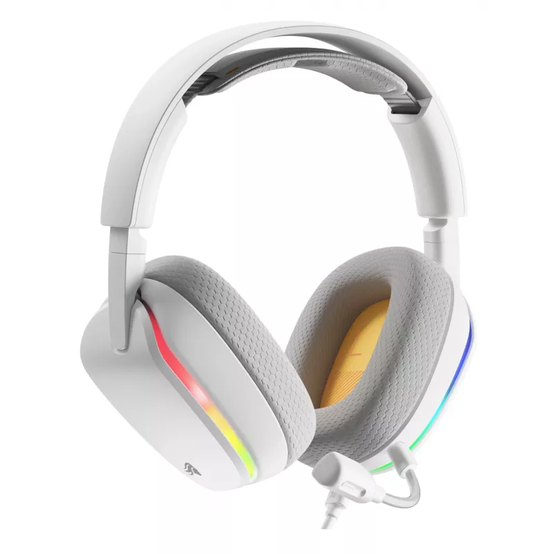 Glorious Gaming Glorious GHS Eternal RGB - Stereofoniczny zestaw słuchawkowy RGB do gier na PC, PS5, PS4, Switch - niestandardowo dostrojone skośne przetworniki, regulowany, krystalicznie czysty odłączany mikrofon, USB-C - wytrzymały, całodniowy i całonocny komfort - biały