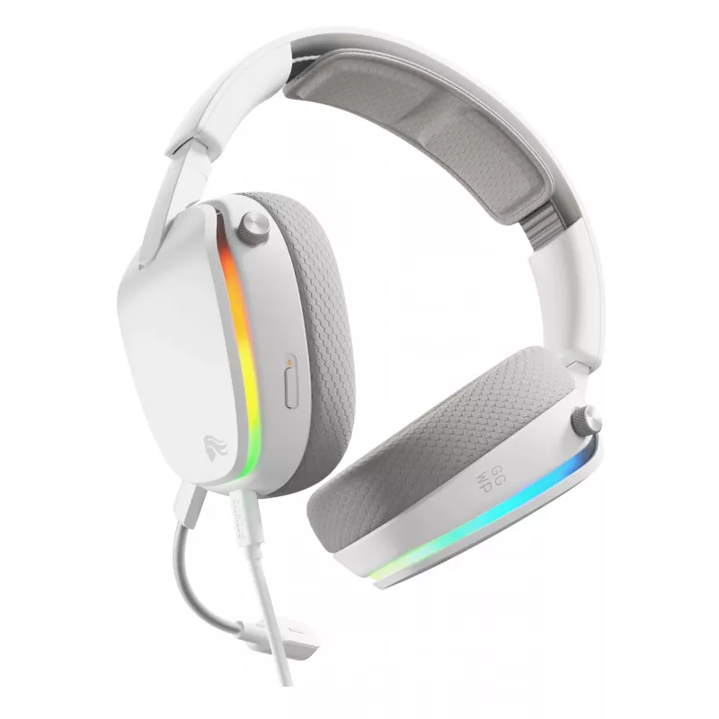 Glorious Gaming Glorious GHS Eternal RGB - Stereofoniczny zestaw słuchawkowy RGB do gier na PC, PS5, PS4, Switch - niestandardowo dostrojone skośne przetworniki, regulowany, krystalicznie czysty odłączany mikrofon, USB-C - wytrzymały, całodniowy i całonocny komfort - biały