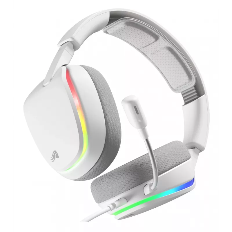 Glorious Gaming Glorious GHS Eternal RGB - Stereofoniczny zestaw słuchawkowy RGB do gier na PC, PS5, PS4, Switch - niestandardowo dostrojone skośne przetworniki, regulowany, krystalicznie czysty odłączany mikrofon, USB-C - wytrzymały, całodniowy i całonocny komfort - biały