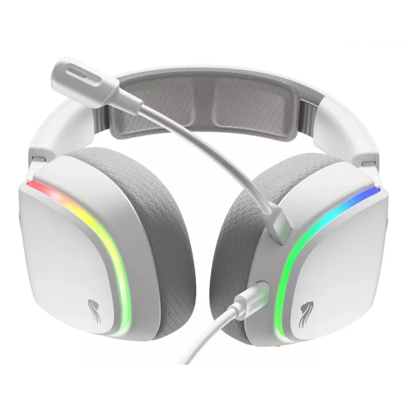 Glorious Gaming Glorious GHS Eternal RGB - Stereofoniczny zestaw słuchawkowy RGB do gier na PC, PS5, PS4, Switch - niestandardowo dostrojone skośne przetworniki, regulowany, krystalicznie czysty odłączany mikrofon, USB-C - wytrzymały, całodniowy i całonocny komfort - biały