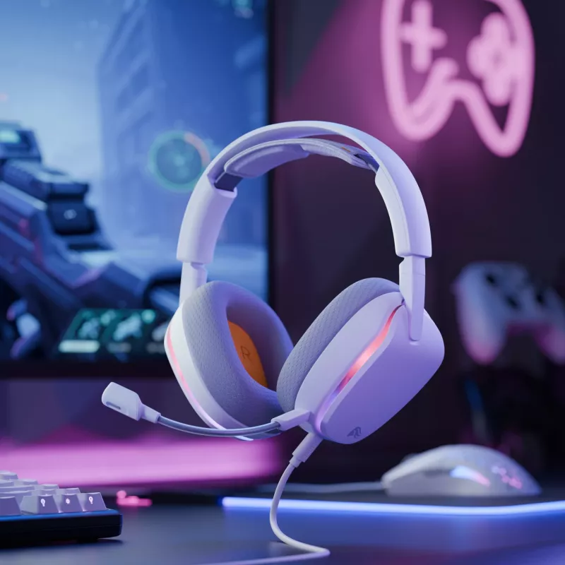 Glorious Gaming Glorious GHS Eternal RGB - Stereofoniczny zestaw słuchawkowy RGB do gier na PC, PS5, PS4, Switch - niestandardowo dostrojone skośne przetworniki, regulowany, krystalicznie czysty odłączany mikrofon, USB-C - wytrzymały, całodniowy i całonocny komfort - biały