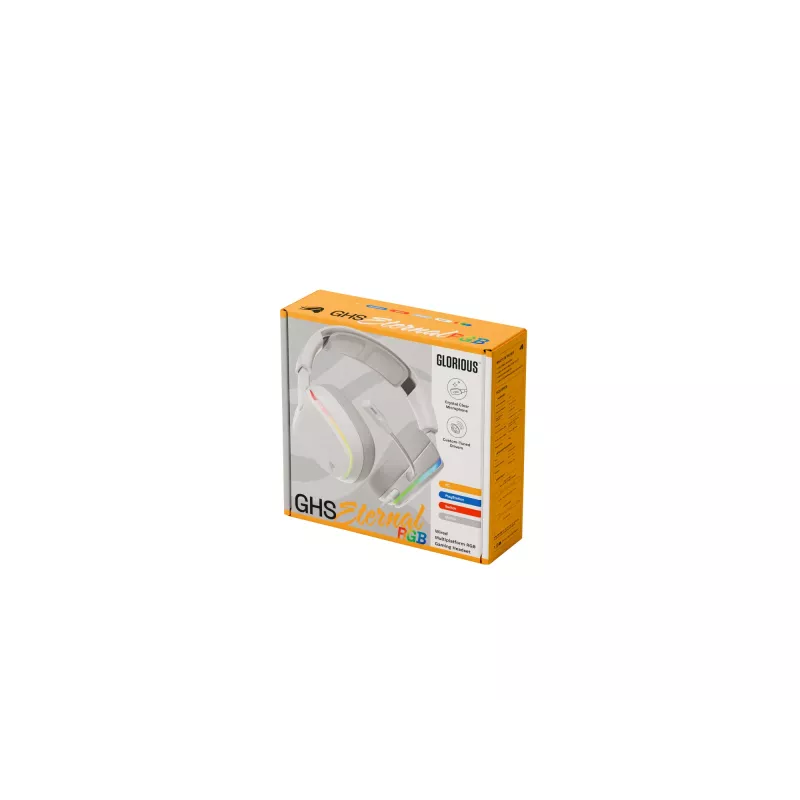 Glorious Gaming Glorious GHS Eternal RGB - Stereofoniczny zestaw słuchawkowy RGB do gier na PC, PS5, PS4, Switch - niestandardowo dostrojone skośne przetworniki, regulowany, krystalicznie czysty odłączany mikrofon, USB-C - wytrzymały, całodniowy i całonocny komfort - biały