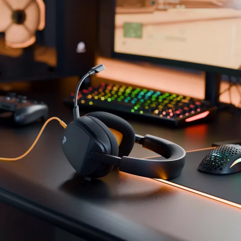 Glorious Gaming Glorious GHS Eternal - Stereofoniczny zestaw słuchawkowy dla graczy na PC, PS5, PS4, Xbox, Switch - Specjalnie dostrojone kątowe przetworniki, regulowany, krystalicznie czysty odłączany mikrofon, 3,5 mm - Wytrzymały, komfort przez cały dzień i noc - Czarny