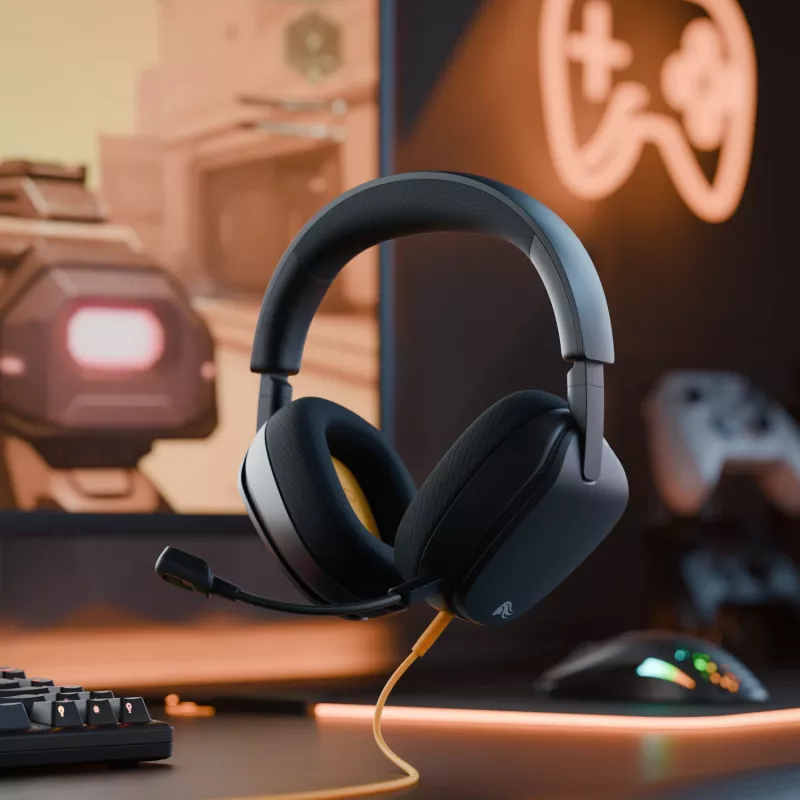 Glorious Gaming Glorious GHS Eternal - Stereofoniczny zestaw słuchawkowy dla graczy na PC, PS5, PS4, Xbox, Switch - Specjalnie dostrojone kątowe przetworniki, regulowany, krystalicznie czysty odłączany mikrofon, 3,5 mm - Wytrzymały, komfort przez cały dzień i noc - Czarny