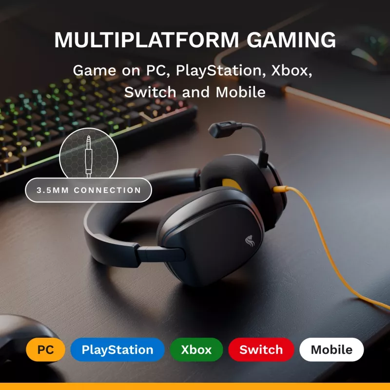 Glorious Gaming Glorious GHS Eternal - Stereofoniczny zestaw słuchawkowy dla graczy na PC, PS5, PS4, Xbox, Switch - Specjalnie dostrojone kątowe przetworniki, regulowany, krystalicznie czysty odłączany mikrofon, 3,5 mm - Wytrzymały, komfort przez cały dzień i noc - Czarny