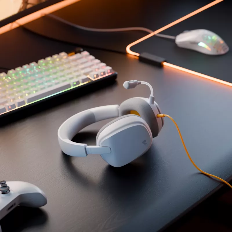 Glorious Gaming Glorious GHS Eternal - stereofoniczny zestaw słuchawkowy do gier na PC, PS5, PS4, Xbox, Switch - niestandardowo dostrojone skośne przetworniki, regulowany krystalicznie czysty odłączany mikrofon, 3.5 mm - wytrzymały, komfort przez cały dzień i noc - biały
