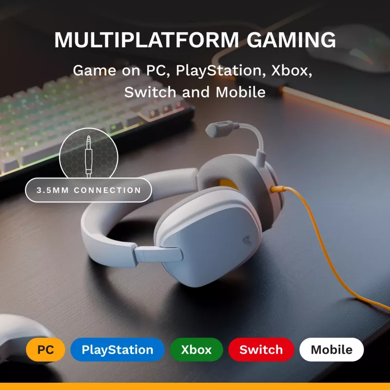 Glorious Gaming Glorious GHS Eternal - stereofoniczny zestaw słuchawkowy do gier na PC, PS5, PS4, Xbox, Switch - niestandardowo dostrojone skośne przetworniki, regulowany krystalicznie czysty odłączany mikrofon, 3.5 mm - wytrzymały, komfort przez cały dzień i noc - biały