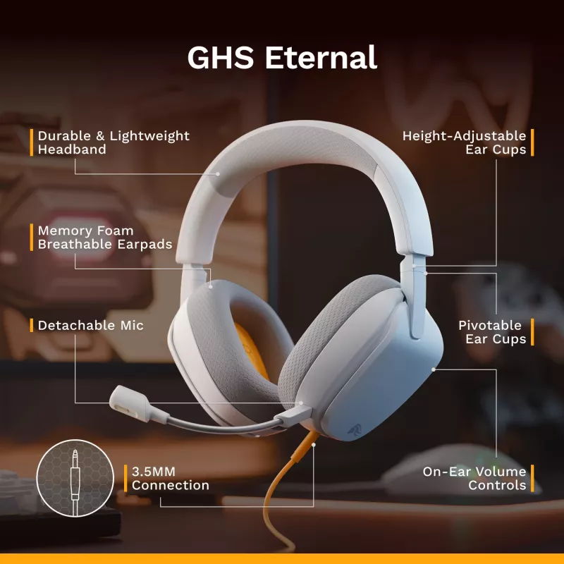 Glorious Gaming Glorious GHS Eternal - stereofoniczny zestaw słuchawkowy do gier na PC, PS5, PS4, Xbox, Switch - niestandardowo dostrojone skośne przetworniki, regulowany krystalicznie czysty odłączany mikrofon, 3.5 mm - wytrzymały, komfort przez cały dzień i noc - biały