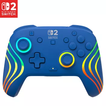 Przewodowy i bezprzewodowy gamepad Turtle Beach Afterglow Wave niebieski dla Nintendo Switch 2 — Bluetooth/USB-C, RGB, wbudowana bateria 20h, kabel 3 m