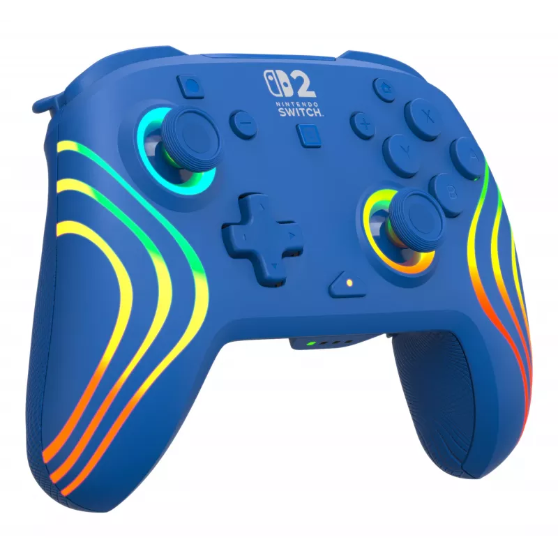 Przewodowy i bezprzewodowy gamepad Turtle Beach Afterglow Wave niebieski dla Nintendo Switch 2 — Bluetooth/USB-C, RGB, wbudowana bateria 20h, kabel 3 m