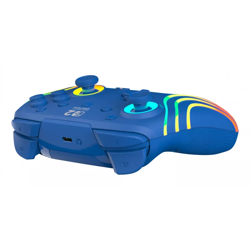 Przewodowy i bezprzewodowy gamepad Turtle Beach Afterglow Wave niebieski dla Nintendo Switch 2 — Bluetooth/USB-C, RGB, wbudowana bateria 20h, kabel 3 m