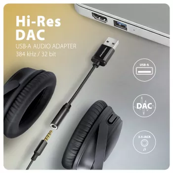 Axagon ADA-HA USB-A do złącza jack 3,5 mm Hi-Res DAC Adapter audio, 384 kHz/32 bit, stereo