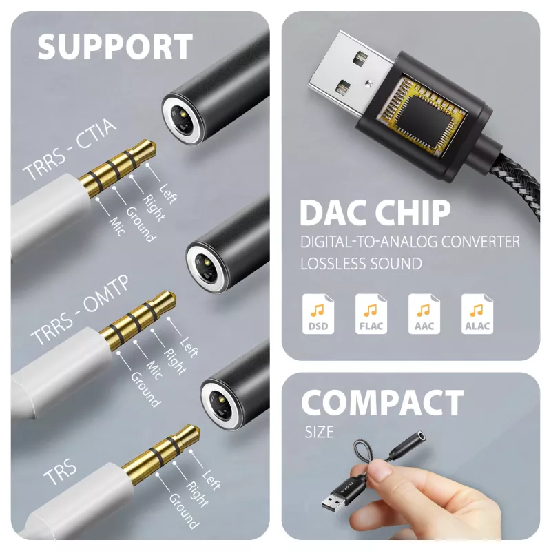 Axagon ADA-HA USB-A do złącza jack 3,5 mm Hi-Res DAC Adapter audio, 384 kHz/32 bit, stereo