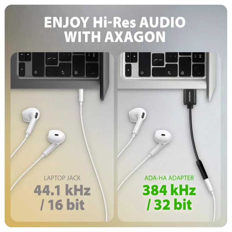 Axagon ADA-HA USB-A do złącza jack 3,5 mm Hi-Res DAC Adapter audio, 384 kHz/32 bit, stereo