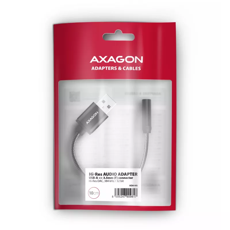 Axagon ADA-HA USB-A do złącza jack 3,5 mm Hi-Res DAC Adapter audio, 384 kHz/32 bit, stereo