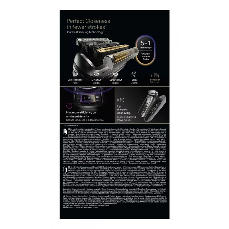 Golarka foliowa Braun Series 9 Pro+ 9625s — grafitowa, 5 głowic, akumulator Li‑Ion, trymer, sucho i mokro