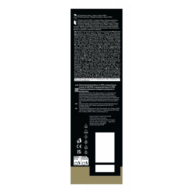 Golarka foliowa Braun Series 9 Pro+ 9625s — grafitowa, 5 głowic, akumulator Li‑Ion, trymer, sucho i mokro