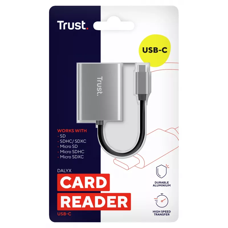 Trust 24136 czytnik kart USB 3.2 Gen 1 (3.1 Gen 1) Type-C Aluminium