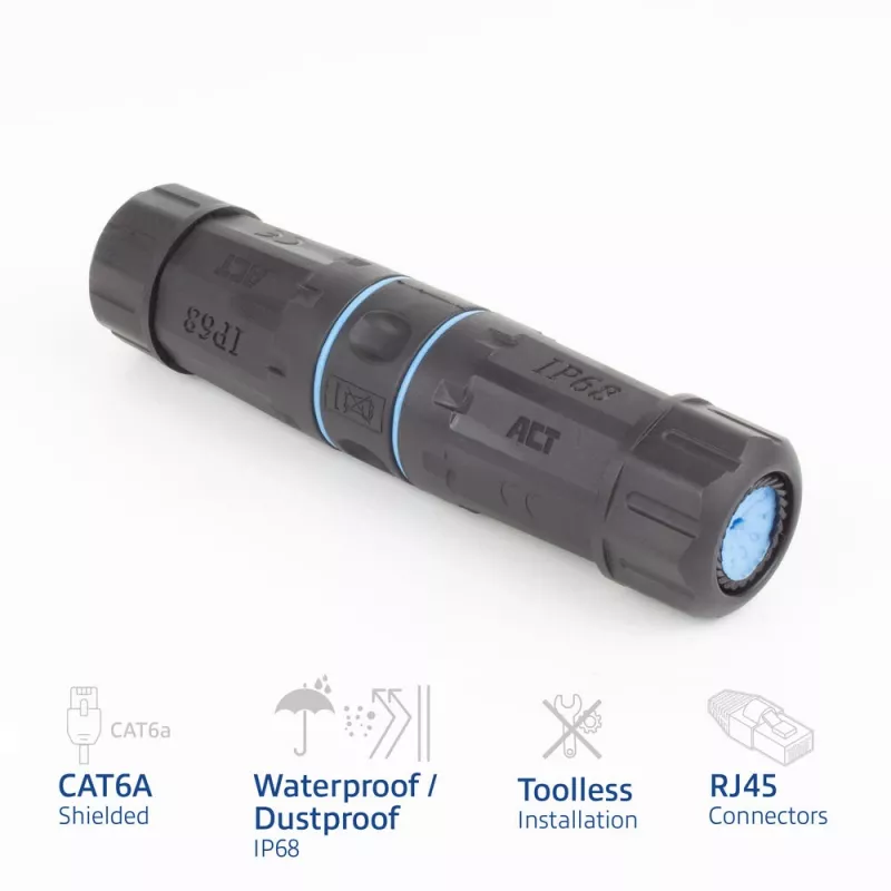 ACT Ekranowana złączka przelotowa CAT6A Outdoor IP68 RJ45 SD6522, Cat6A Ekranowana liniowa złączka Ethernet