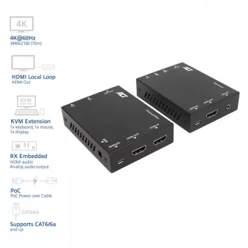 ACT 4K HDMI 2.0 Zestaw przedłużacza KVM przez CAT6A do 70 metrów