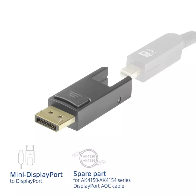 ACT Adapter zastępczy Mini DisplayPort na DisplayPort do aktywnych kabli optycznych DisplayPort z odłączanym złączem