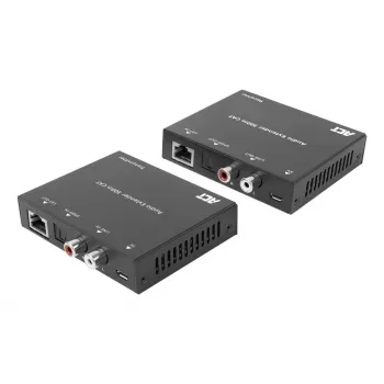 Zestaw przedłużacza audio ACT AC7710 — cyfrowo/analogowy przez Cat5e/Cat6 z DAC, wejście/wyjście TOSLINK, do 300 m, zasilany USB 5 V