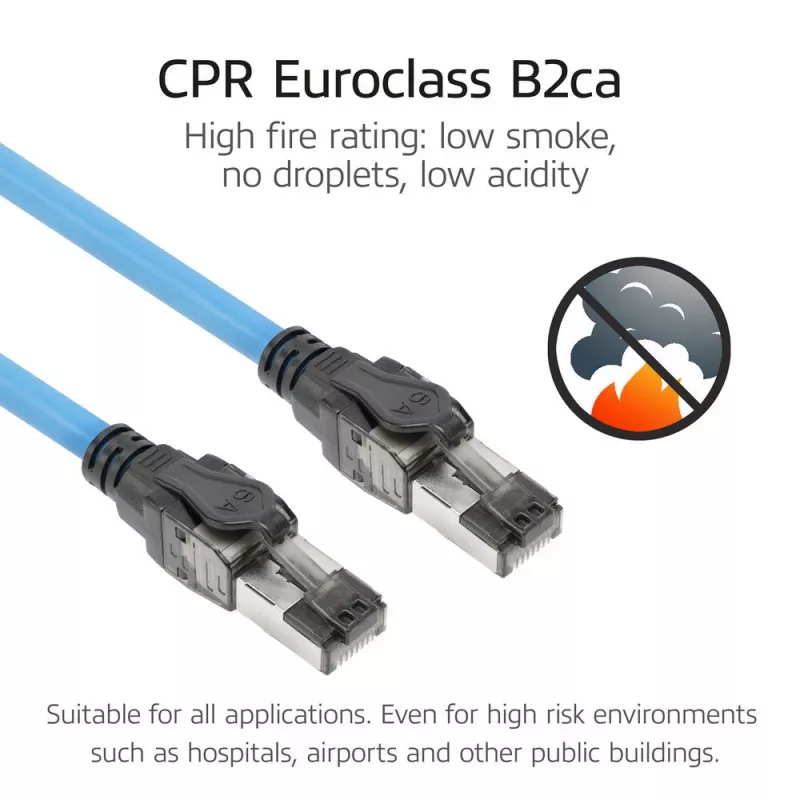 ACT Niebieski 55 metrów S/FTP CAT6A B2ca PoE++ 100W solidny prefabrykowany kabel instalacyjny, RJ45 męski – męski
