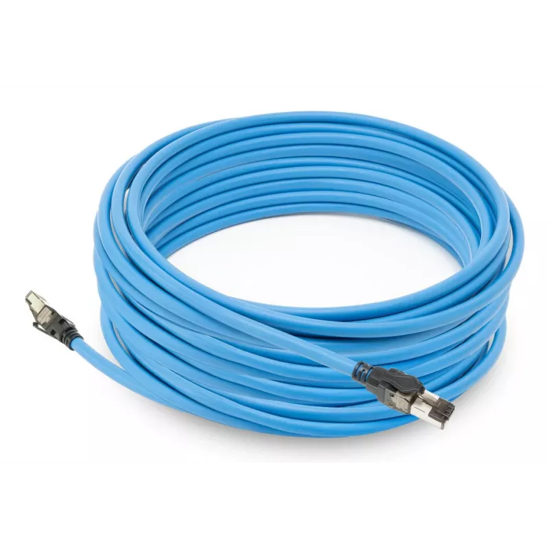 ACT niebieski 75 metrów S/FTP CAT6A B2ca PoE++ 100W solidny prefabrykowany kabel instalacyjny, RJ45 męski – męski