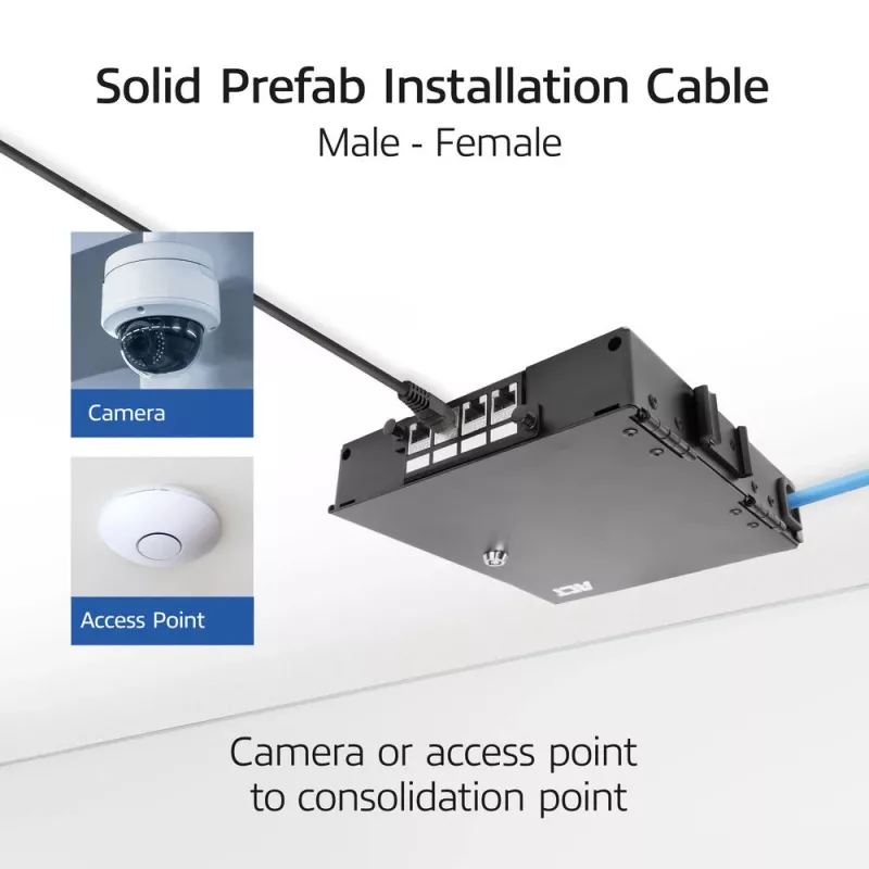 ACT Niebieski 25 metrów S/FTP CAT6A B2ca PoE++ 100W solidny prefabrykowany kabel instalacyjny, RJ45 męski – żeński