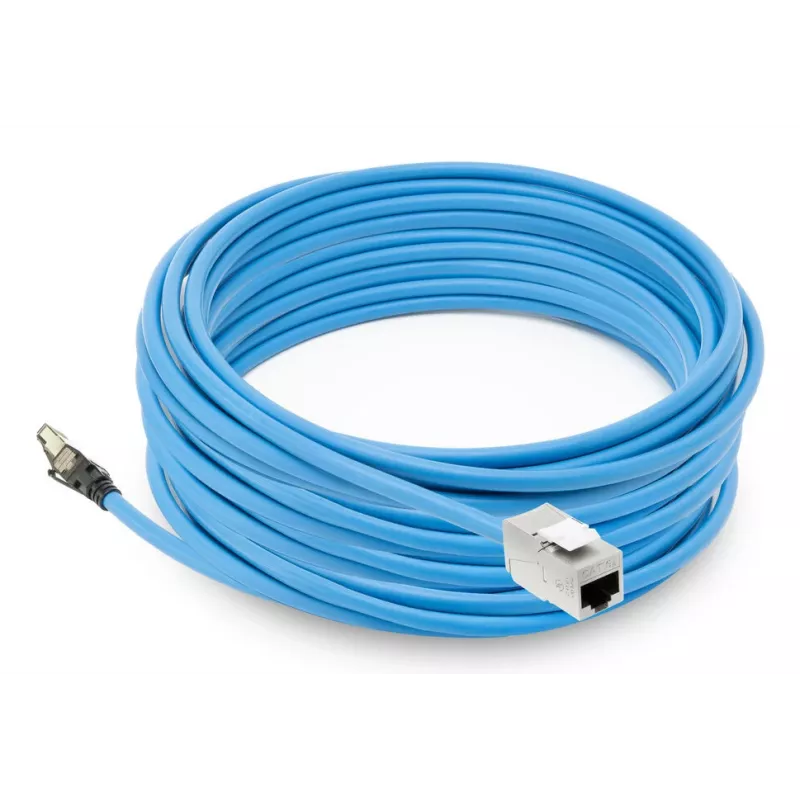ACT Niebieski 30 metrów S/FTP CAT6A B2ca PoE++ 100W solidny prefabrykowany kabel instalacyjny, RJ45 męski – żeński