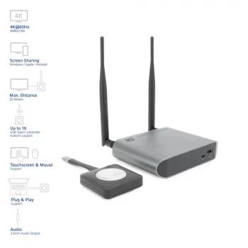 ACT Aero 4K Wireless Presentation System, Desktop, Czarny, szary, 3840 x 2160, 2160p, USB Type-C, USB