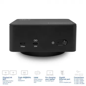 Uniwersalna stacja dokująca ACT USB-C 4K, do 3 monitorów HDMI/DisplayPort, DisplayLink