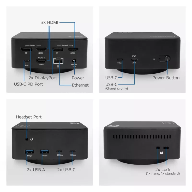 Uniwersalna stacja dokująca ACT USB-C 4K, do 3 monitorów HDMI/DisplayPort, DisplayLink