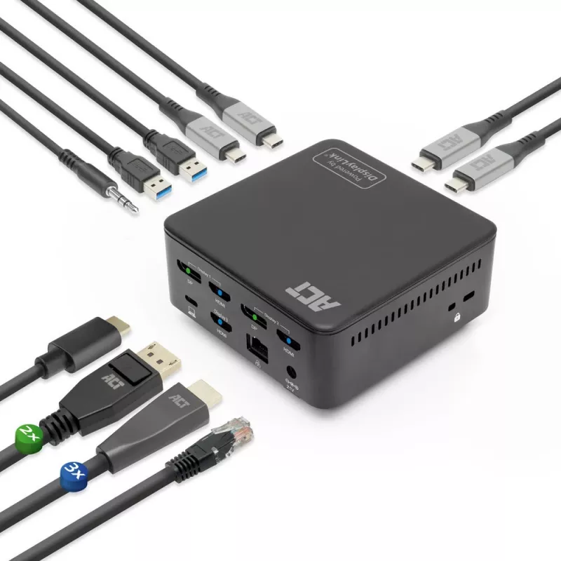 Uniwersalna stacja dokująca ACT USB-C 4K, do 3 monitorów HDMI/DisplayPort, DisplayLink