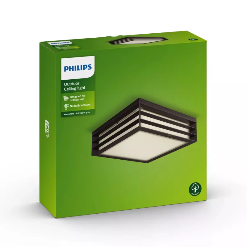 Kinkiet sufitowy Philips myGarden Moonshine 28W E27 bez żarówki, zewnętrzne oświetlenie ścienne, antracyt, aluminium, tworzywa sztuczne, IP44, ogród, patio, II